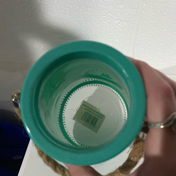 Turquoise Ceramic Vase with Rope Handle - Picture 4 of 5